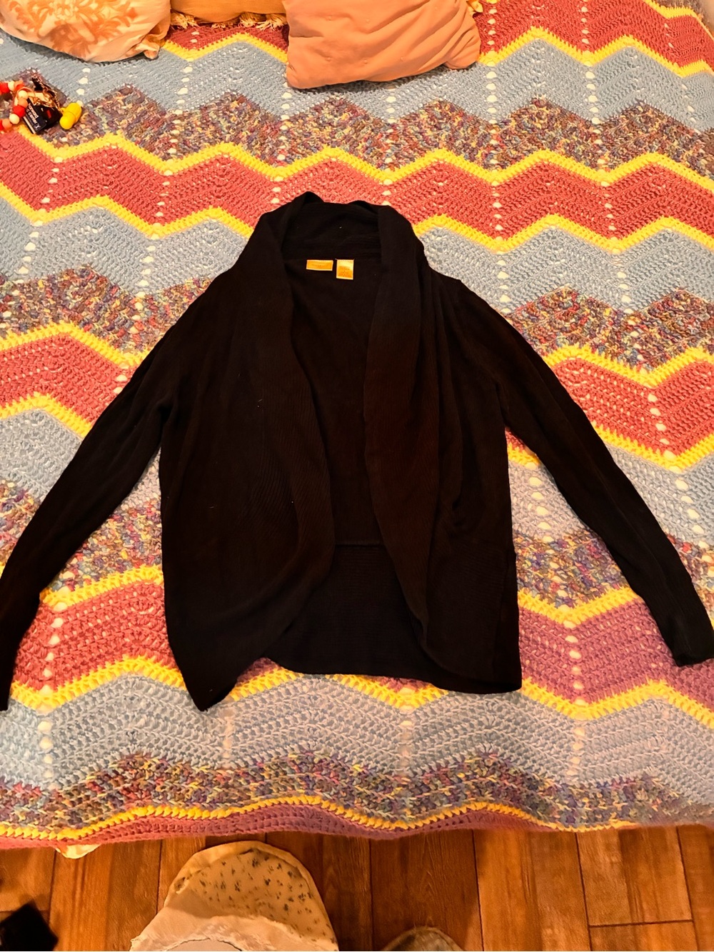 Northcrest Black Open-Front Knit Cardigan